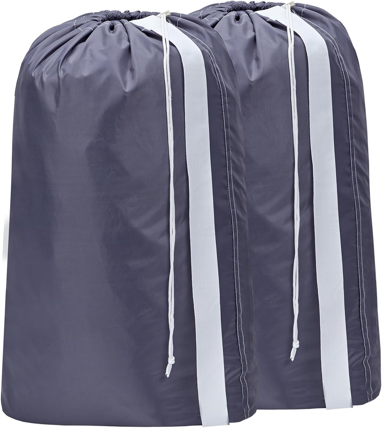 HOMEST 2 Pack XL Nylon Laundry Bag with Strap, Large Dirty Garments Organizer, Easy Fit a Hamper or Clothing Basket, Can Carry Up to 4 Loads of Clothes, Grey