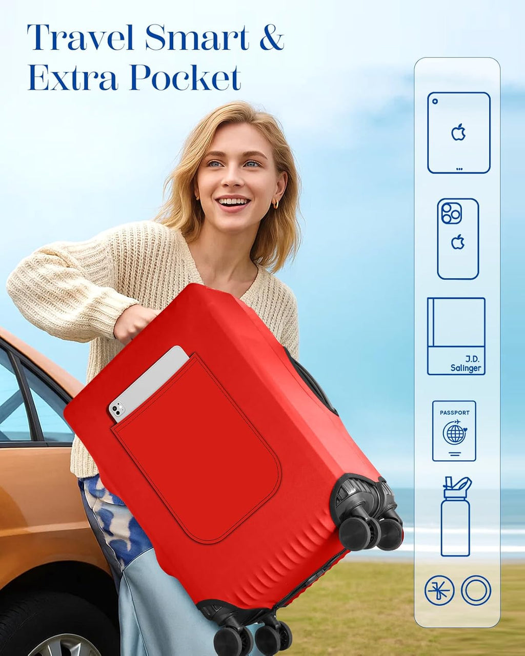 Slohif Luggage Cover for Suitcase Tsa Approved Protector - Luggage Sleeve Suit Case Cover Travel Stretch Large Baggage Case Protective Washable Fit 30-32 Inch Red