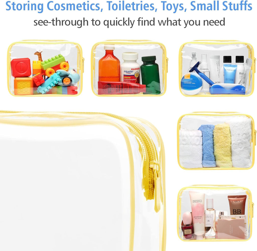 PACKISM Clear Makeup Bag - 2 Packs TSA Approved Toiletry Bag for Women Quart Size Travel Bag TSA Approved, Clear Toiletry Bags for Traveling, Yellow