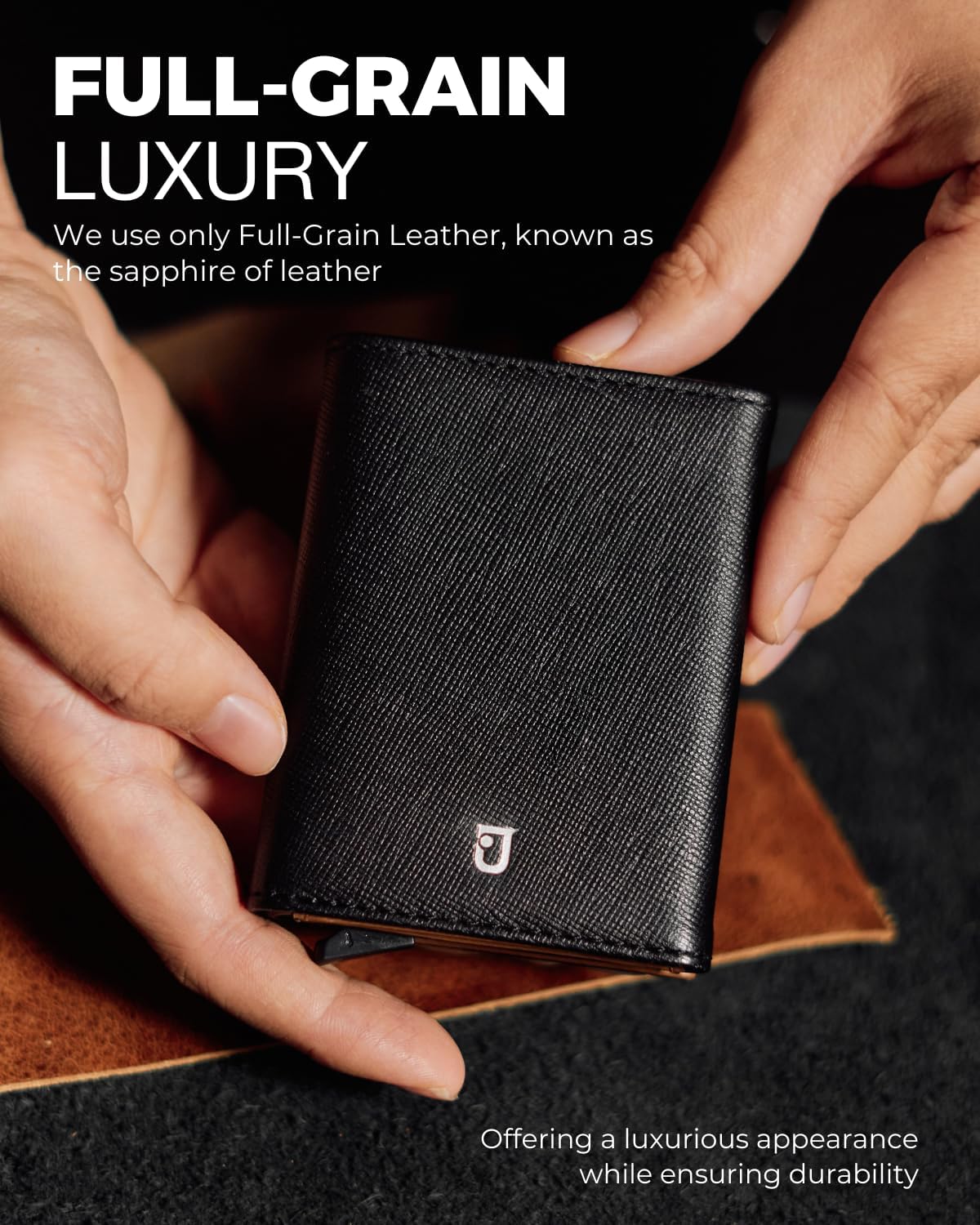 Jenoss Smart AirTag Wallet for Men: Full Grain Leather, Handcrafted, Silver Pop Up Case,Slim, RFID Blocking Credit Card Holder Compact, 12 Slot Organizers ID Cash Apple Air Tag Tracker (Black&Brown)