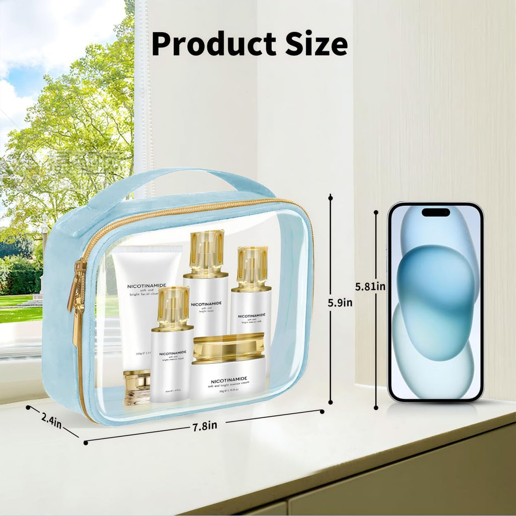 TSA Approved Travel Toiletry Bag,3 Pack Clear Makeup Bags with Handles,Quart Size Clear Cosmetic Bags for Traveling Women,Men,Carry on Airport Airline Compliant Bag,Blue