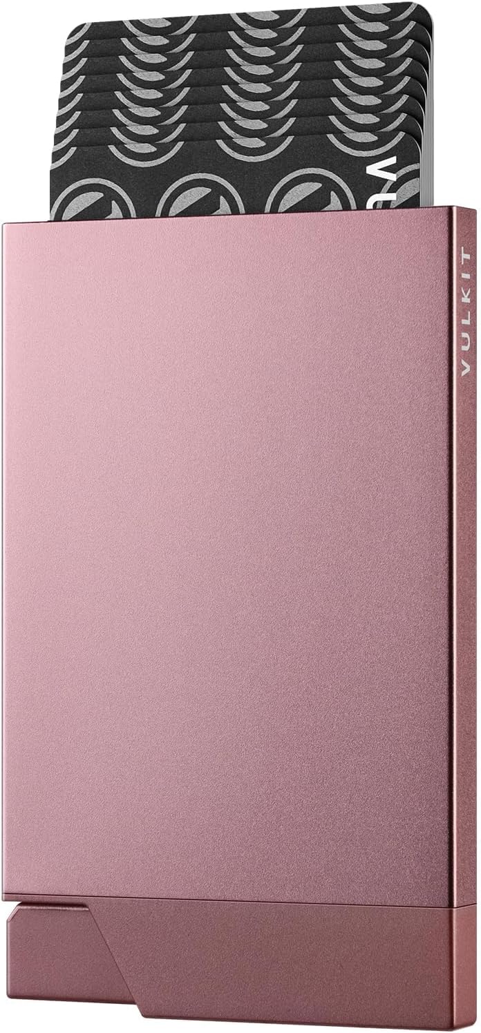 VULKIT Pop up Card Holder Minimalist Credit Card Holder RFID Blocking Slim Metal Card Case for Men or Women(Rose Gold)