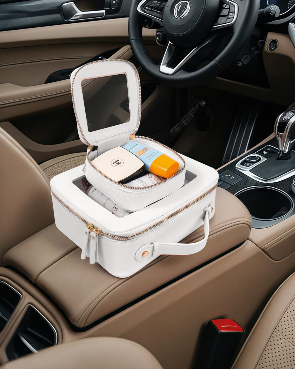 LETGO Clear Makeup Bags Set - TSA Approved Toiletry Bag with Handle Large Opening, Clear Toiletry Bags Case Pouch for Traveling Travel Car Orangizer Storage Essentials (Mini+Large White)