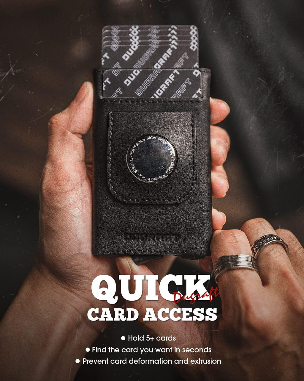 DUGRAFT Pop Up Wallet with AirTag Holder, RFID Blocking Air Tag Wallet with Money Clip Smart Credit Card Holder Wallet for Men(AirTag Not Included)