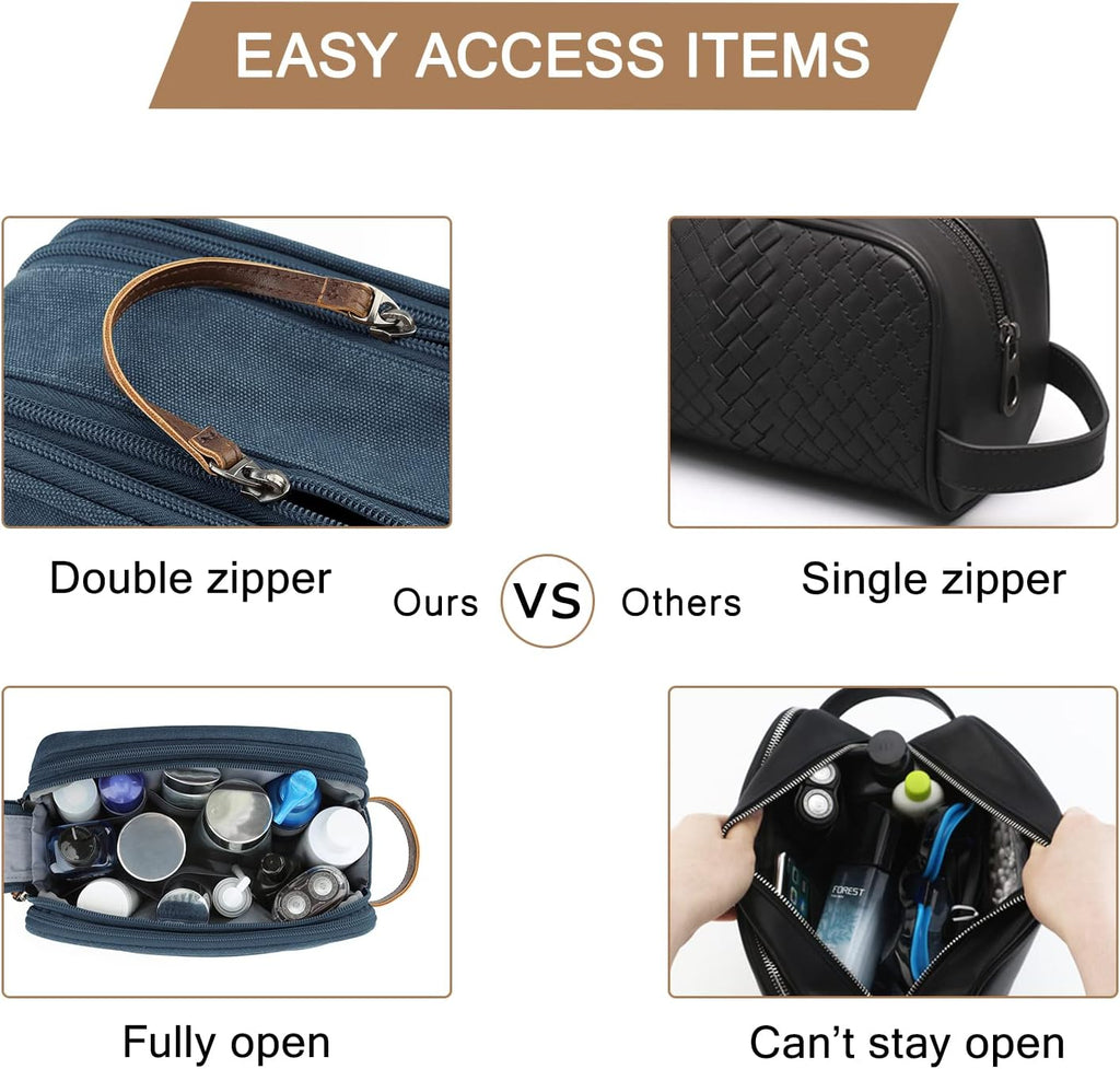BAGSMART Toiletry Bag for Men, Canvas Travel Toiletry Organizer Dopp Kit Water-resistant Shaving Bag for Toiletries Accessories,Navy Blue-Medium