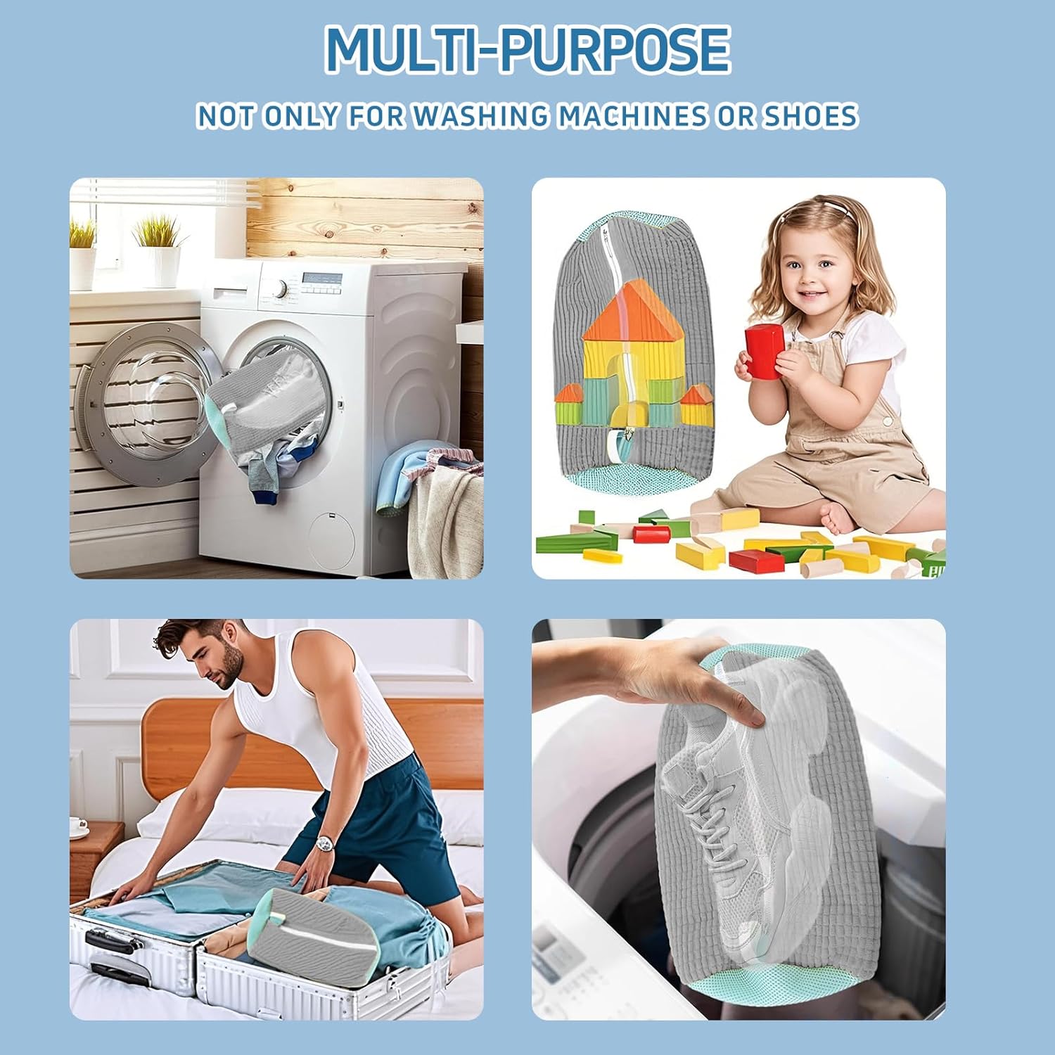 Shoe washing machine bag,Sneaker Laundry Bag for Shoes, Reusable and Durable Shoe Laundry Bag for Washer and Dryer,Suitable for cleaning shoes, gym, tennis, basketball, shoe storage (Grey -2 pieces)