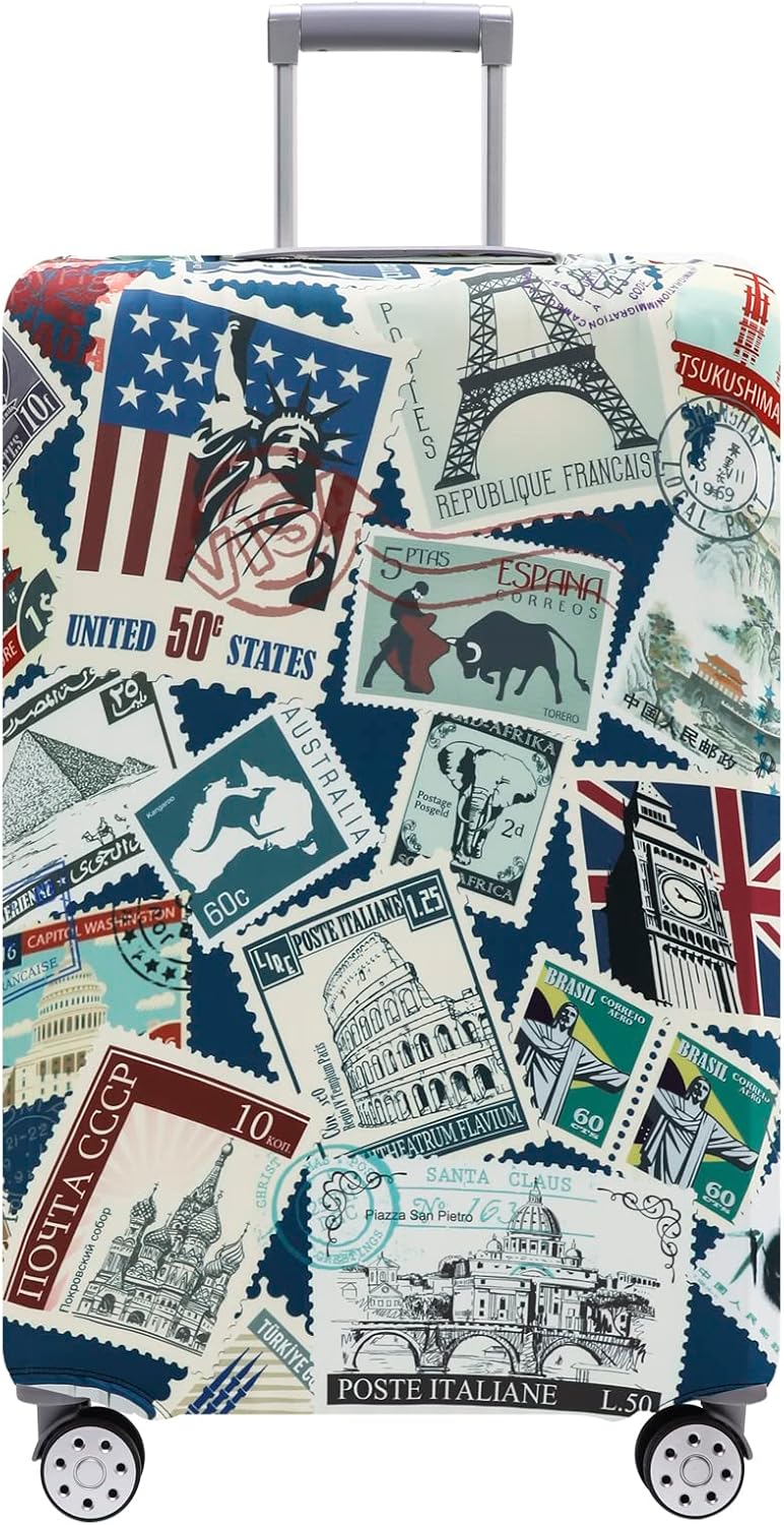 Travelkin Luggage Covers For Suitcase Tsa Approved,Suitcase Cover Protector Fit 18-32 Inch Luggage (Stamp, M)