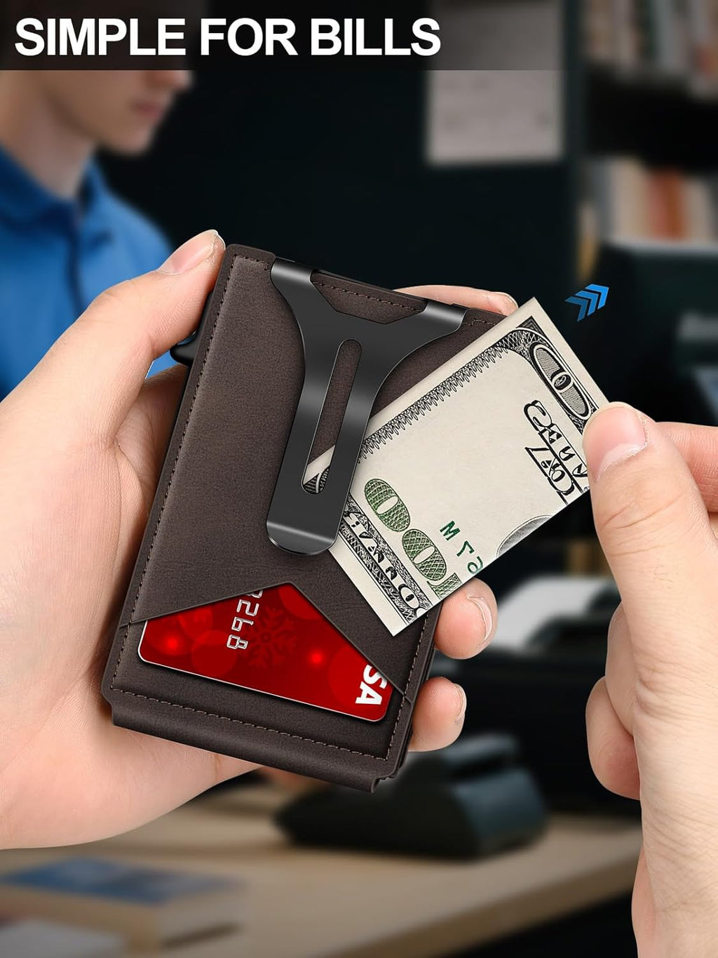 Wallet for Men RFID Wallet with Money Clip, Slim Pop Up Card Holder for 10-12 Cards, Minimalist Smart Credit Card Case with ID Window, Bifold Metal Wallet for Front Pocket, Gifts for Men