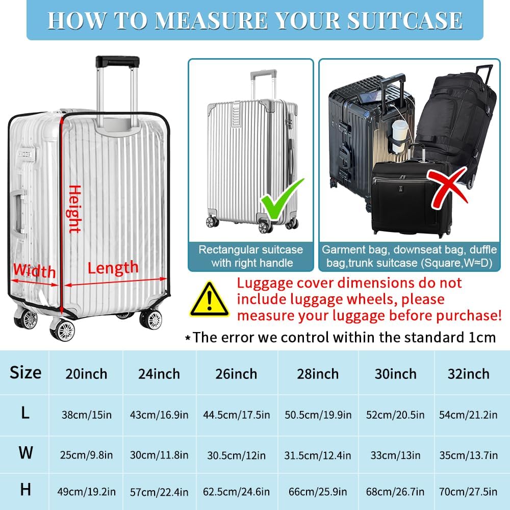 Yotako Clear PVC Suitcase Cover Protectors 32 Inch Luggage Cover for Wheeled Suitcase (32'')