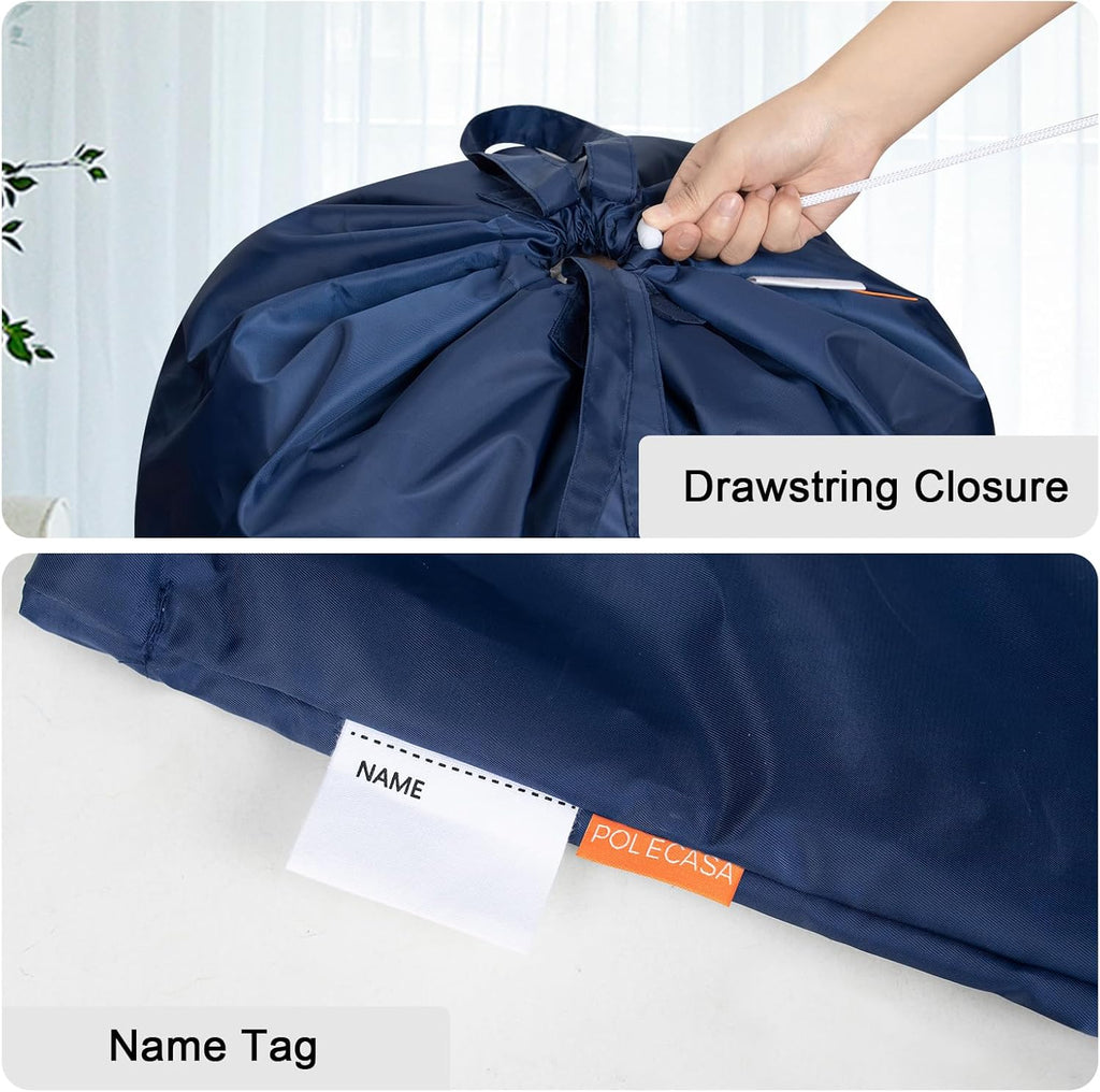 Polecasa Small Heavy Duty Laundry Bag with 130gsm Tear Resistant Fabric and Handles, Easy to Carry Durable Dirty Clothes Drawstring Bag, Perfect for College Dorm, Travel, 21”x24”,Navy