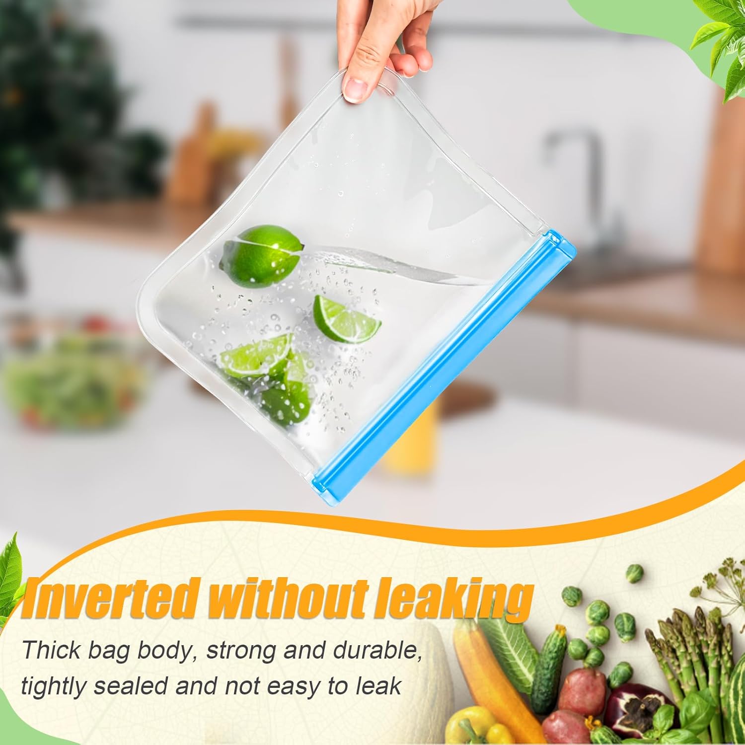 10 Pack Reusable Silicone Food Storage Bags, Leakproof Dishwasher Safe Reusable Freezer Bags for Food Storage Containers, Lunch Bag for Sandwich, Marinate Meat, Salad Fruit 10.3'' x 7.9''