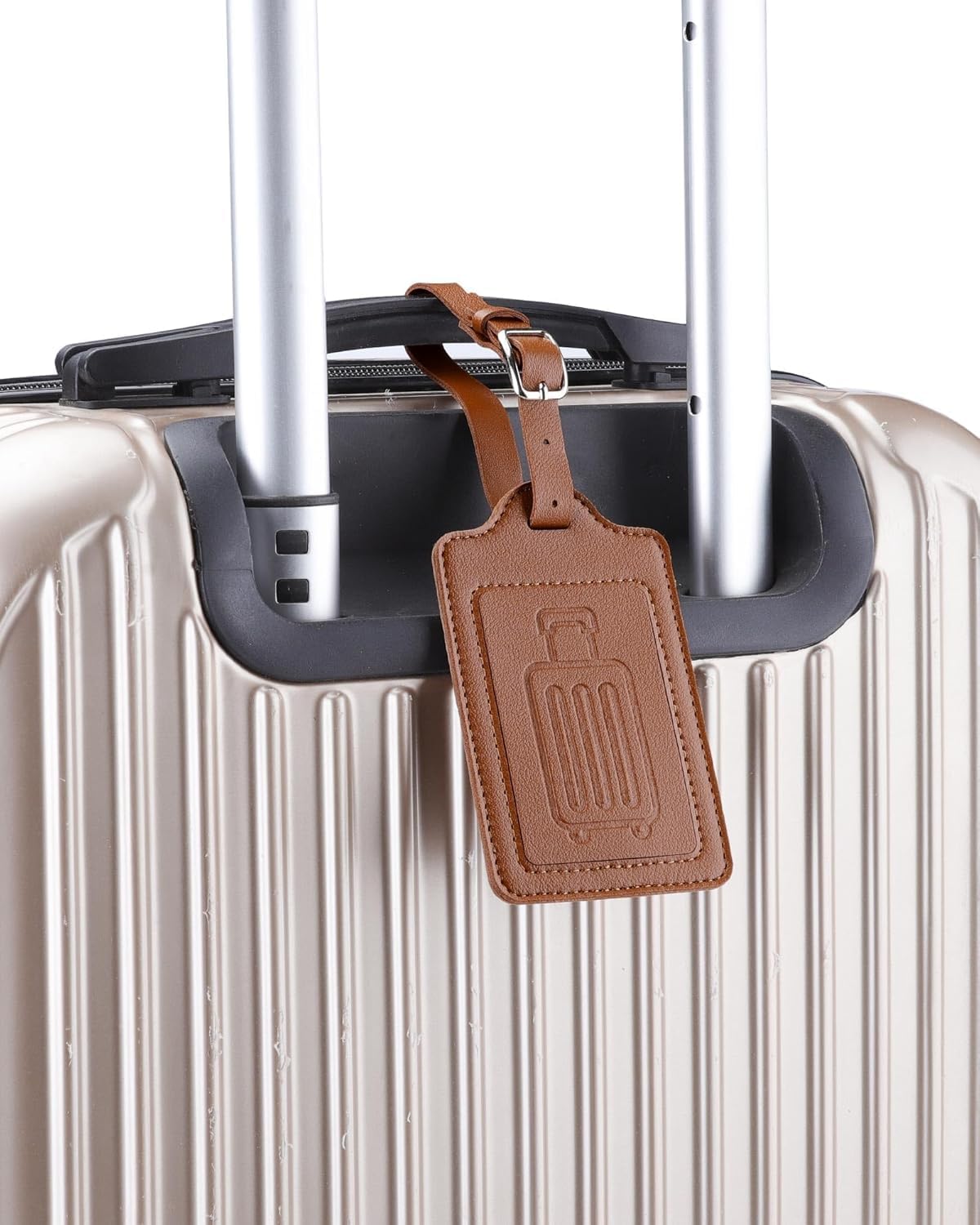 Teskyer Luggage Tags for Suitcases, TSA Approved with Privacy Protection Cover, Premium Faux Leather Bag Tags for Travel - 4 Pack, Brown