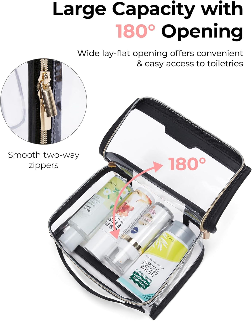 BAGSMART TSA Approved Toiletry Bag, Clear Travel Toiletry Bag, Makeup Cosmetic Pouch Bag for Women Quart Size Compliant Bag Organizer for Travel Essentials (Black Pack of 2,)