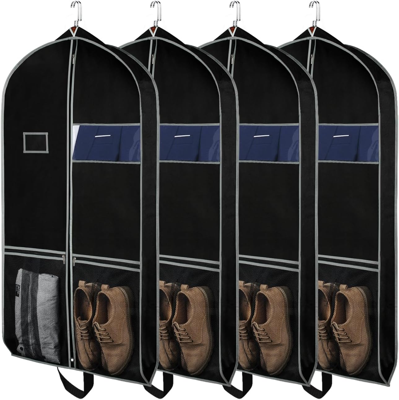 Zilink Garment Bags Suit Bag for Travel and Storage 43 inches Suit Cover Protector for Closet with 2 Large Pockets and 2 Carry Handles for Suit Coat, Dress, Set of 4