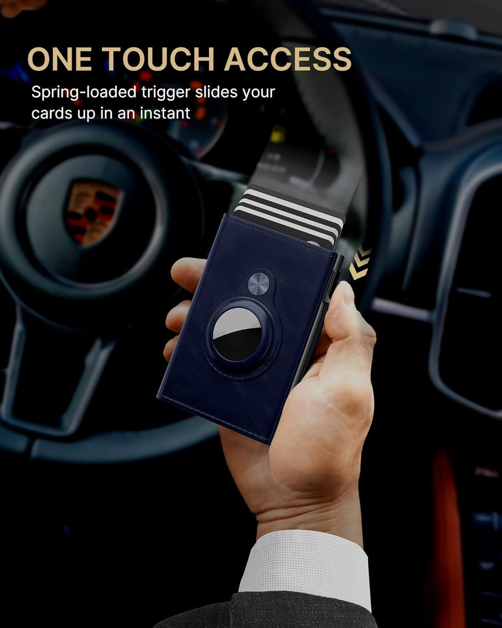 typecase Mens Wallet Card Holder for AirTag: Leather Smart Wallet for Men Compatible with Apple Air Tag, RFID Blocking, Slim, Minimalist - 9-14 Card Capacity | ID Window | Cash Slot (Navy)