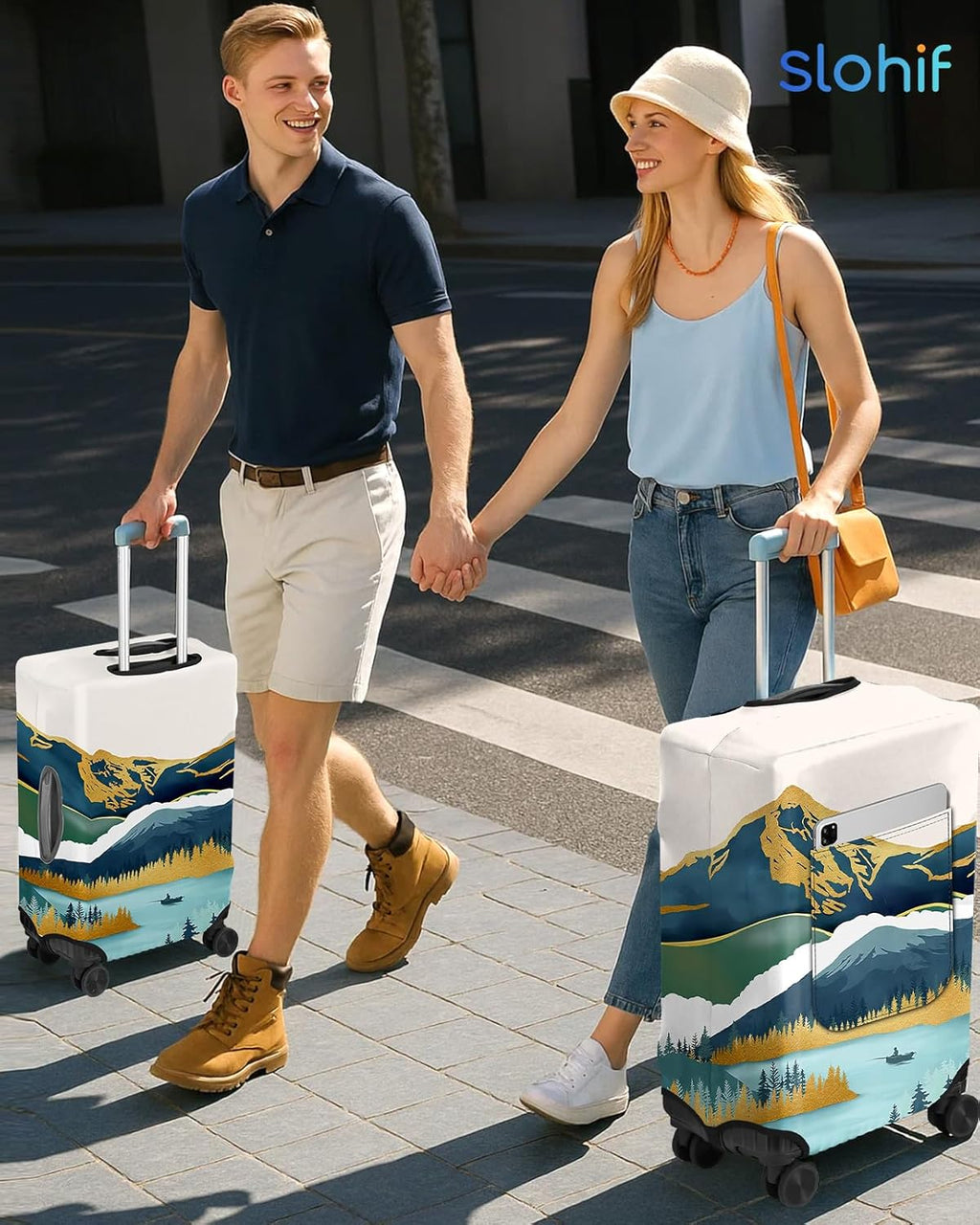 Slohif Luggage Cover for Suitcase Tsa Approved Protector - Luggage Sleeve Large Suit Case Cover Travel Stretch Baggage Case Protective Washable Fit 18-20 Inch Mountain XS