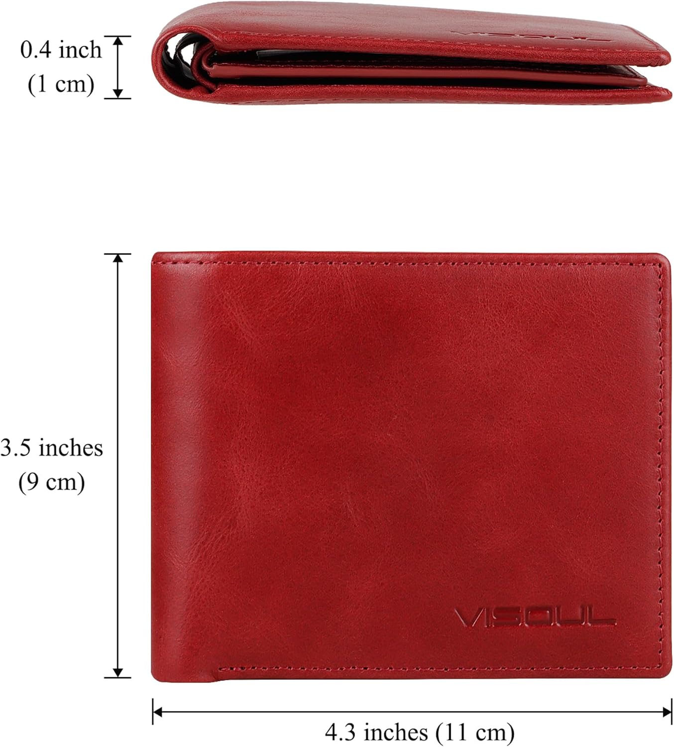 VISOUL Leather Mens Bifold RFID Blocking Wallet with 2 ID Windows, Leather Wallet for Men (Leather, Burgundy)