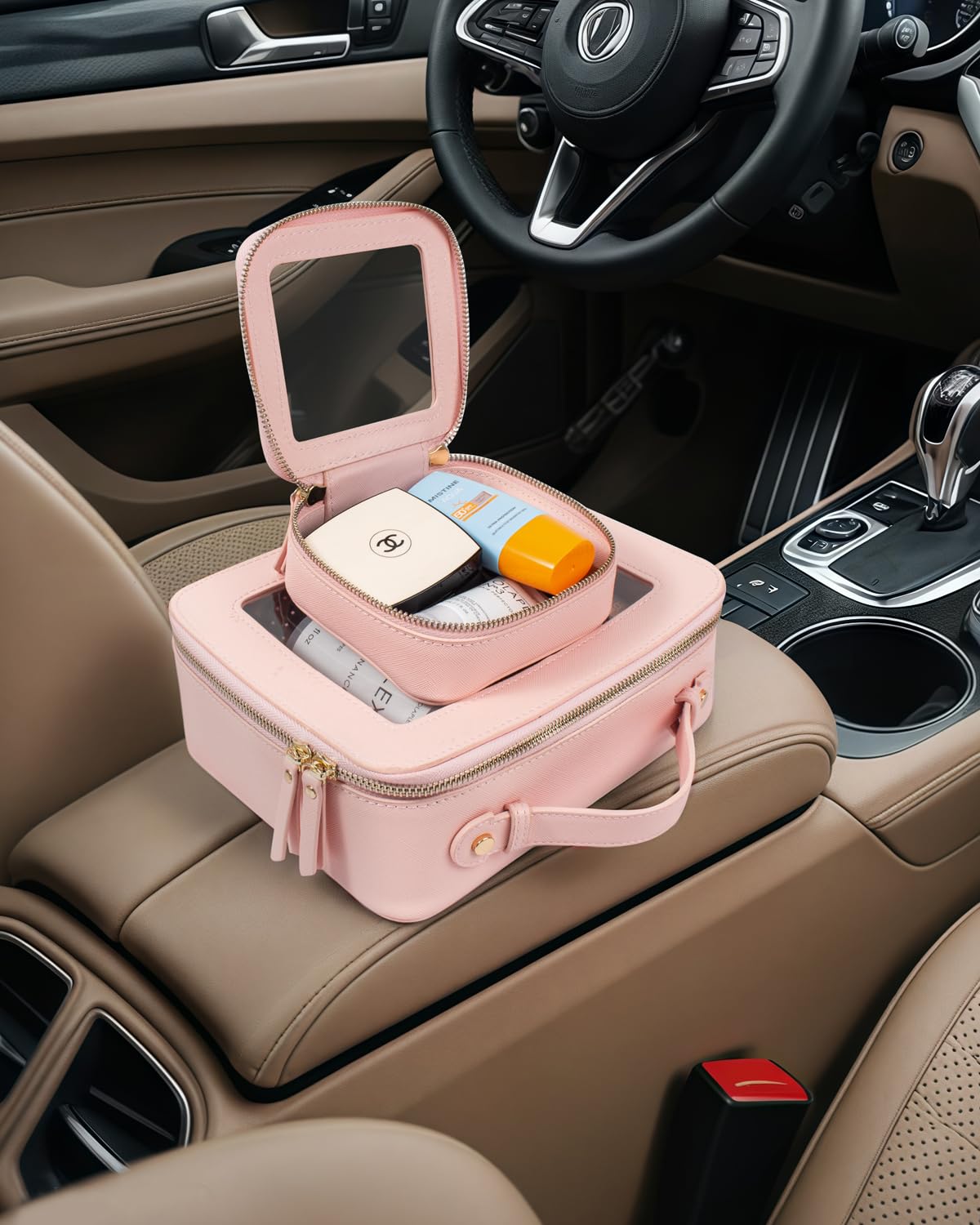 LETGO Clear Makeup Bags Set - TSA Approved Toiletry Bag with Handle Large Opening, Clear Toiletry Bags Case Pouch for Traveling Travel Car Orangizer Storage Essentials (Mini+Large Pink)