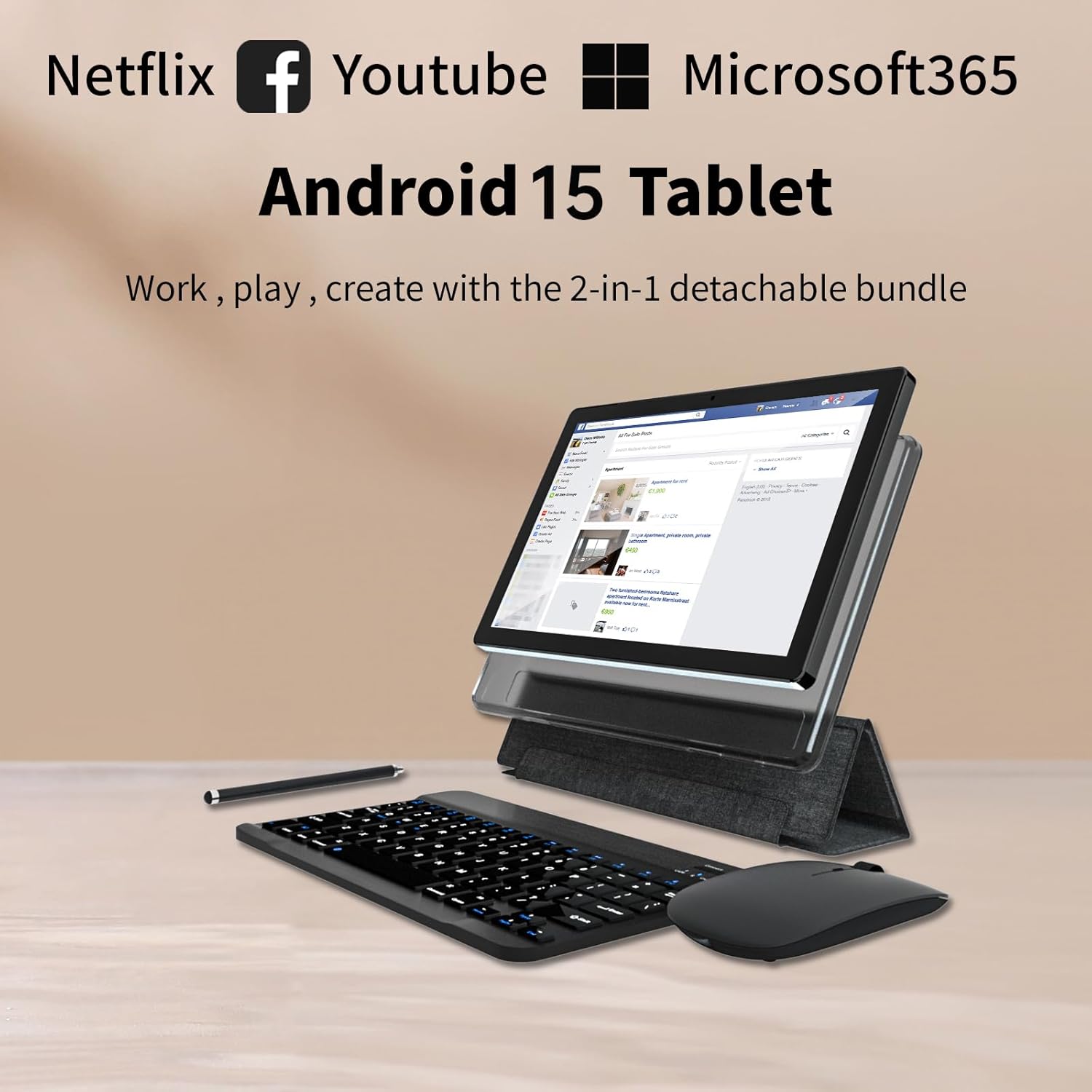 Android 15 Tablet, 12GB+128GB +1TB Expand, Face Unlock, 8000mAh Big Battery+18W Fast Charging, Dual Stereo Speakers, Octa-core CPU, WiFi6, BT5.0,Touchscreen Display, 11inch 2in1 Tablet PC Tableta