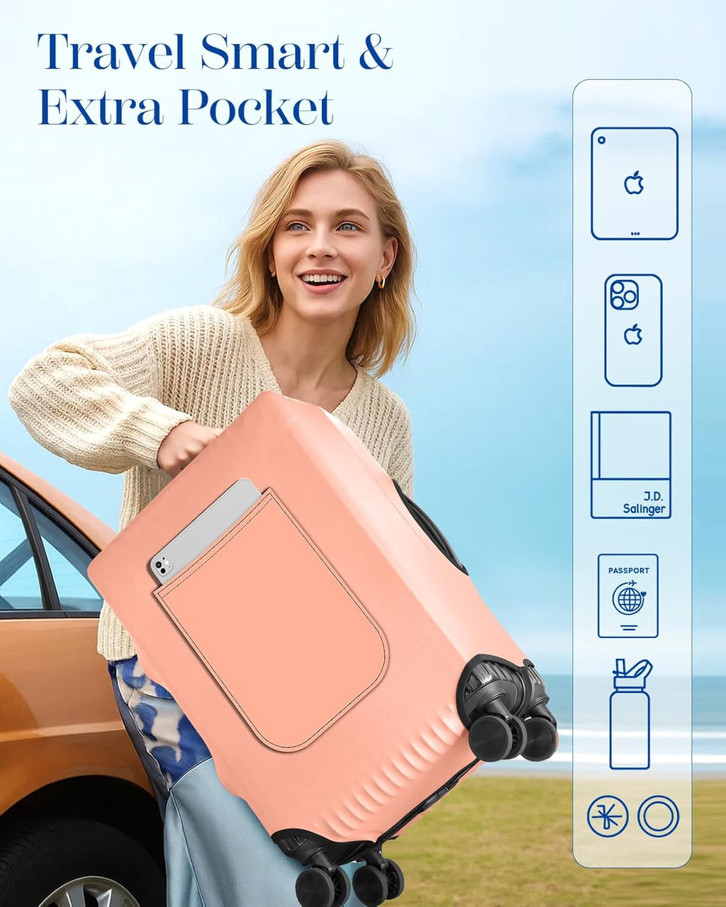 Slohif Luggage Cover for Suitcase Tsa Approved Protector - Luggage Sleeve Suit Case Cover Travel Stretch Large Baggage Case Protective Washable Fit 30-32 Inch Rose