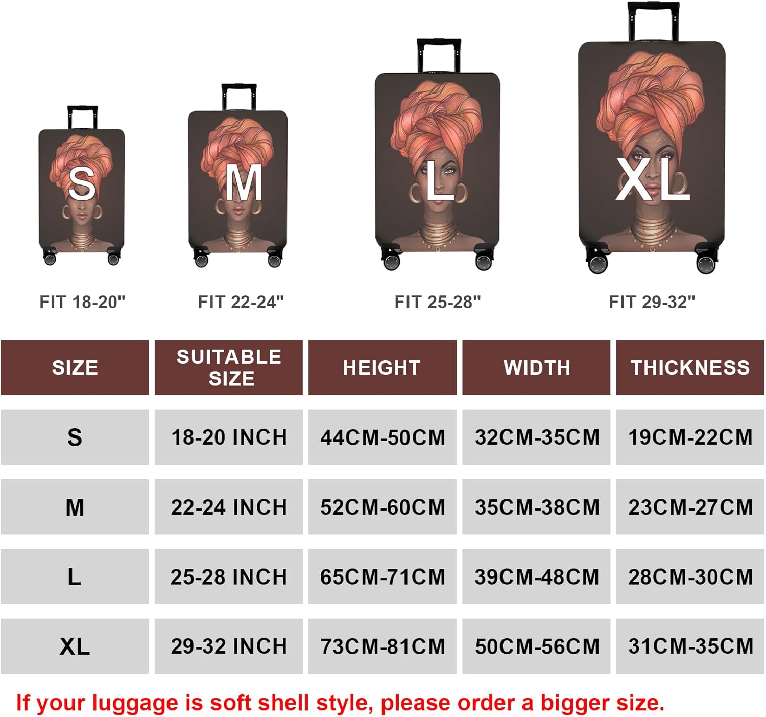 WUJIAONIAO Travel Luggage Cover Spandex Suitcase Protector Washable Baggage Covers (S (for 18-20 inch luggage), don't touch)