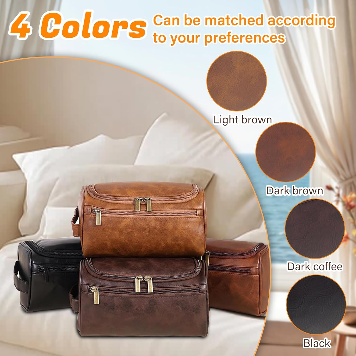 3-in-1 unisex PU toiletry bag: laser engraving & detachable waterproof section. Great personalized gifts (groomsmen, Father's Day, birthdays) — ideal for travel, gym, camping.