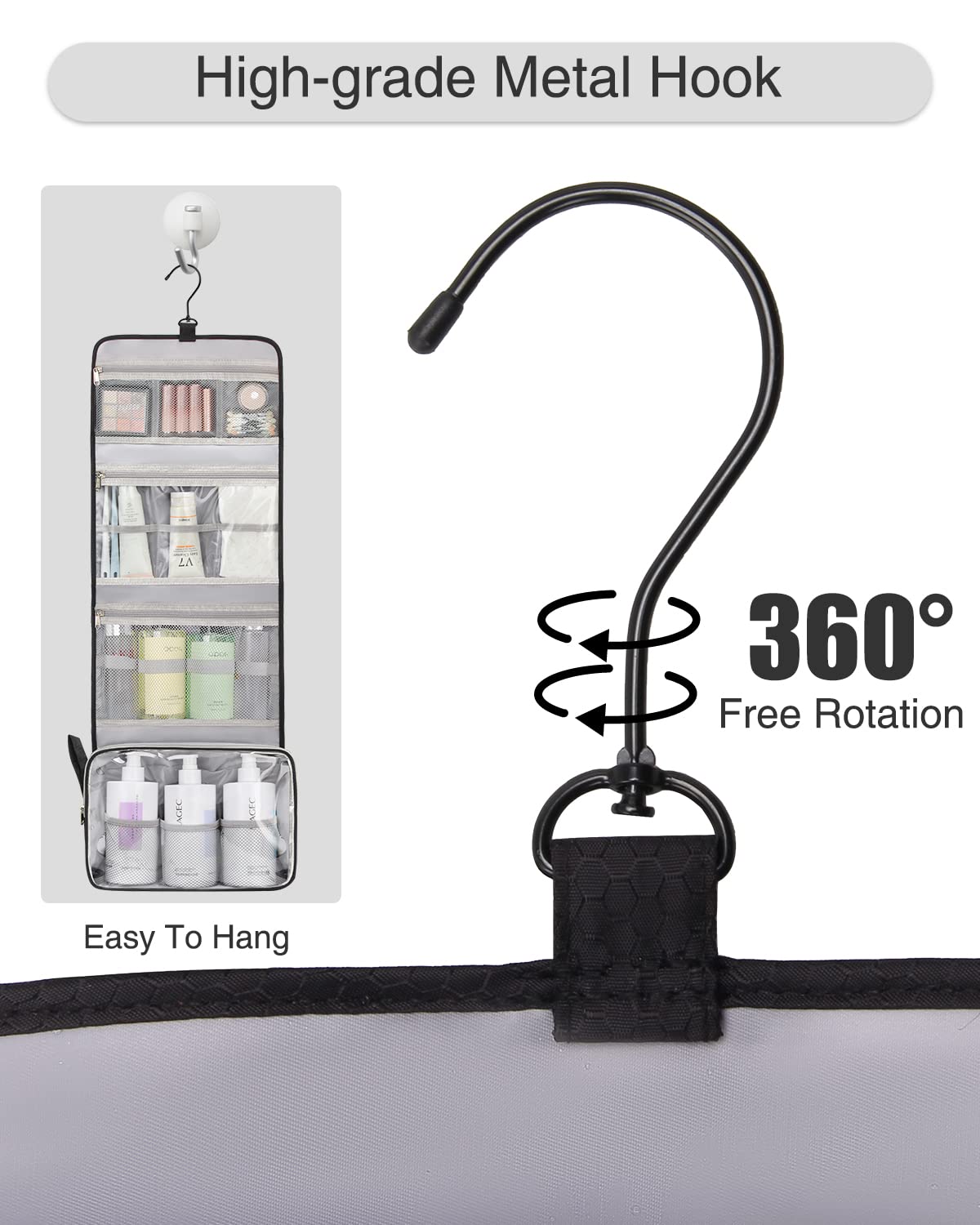 Relavel Travel Toiletry Bag for Men, Hanging Toiletry Bag for Women Makeup Cosmetic Storage Organizer Large Capacity Travel Kit Shaving Bag for Full Sized Container Black