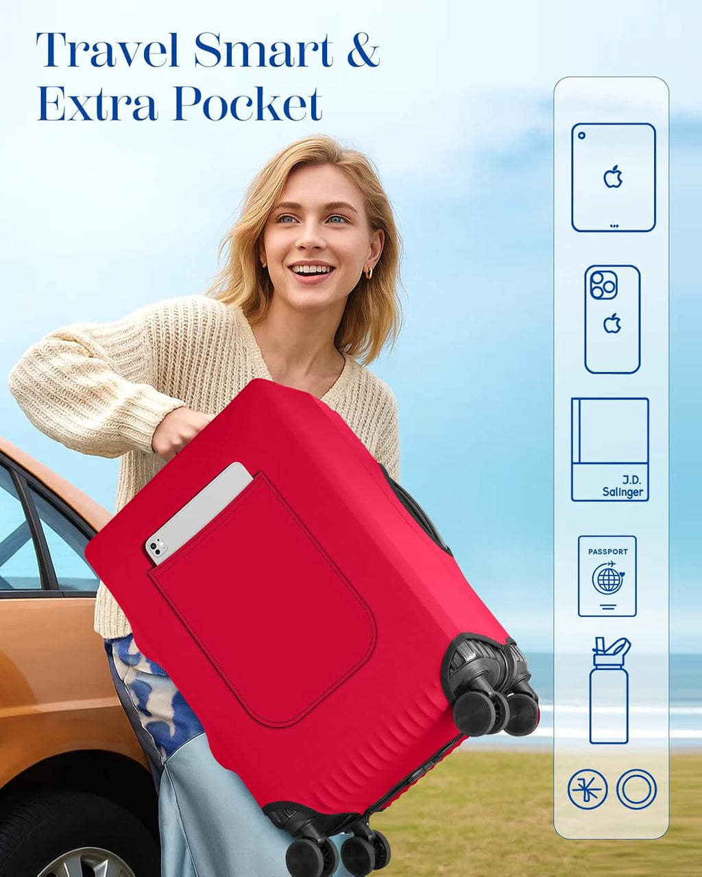 Slohif Luggage Cover for Suitcase Tsa Approved Protector - Luggage Sleeve Suit Case Cover Travel Stretch Large Baggage Case Protective Washable Fit 26-28 Inch Wine Red