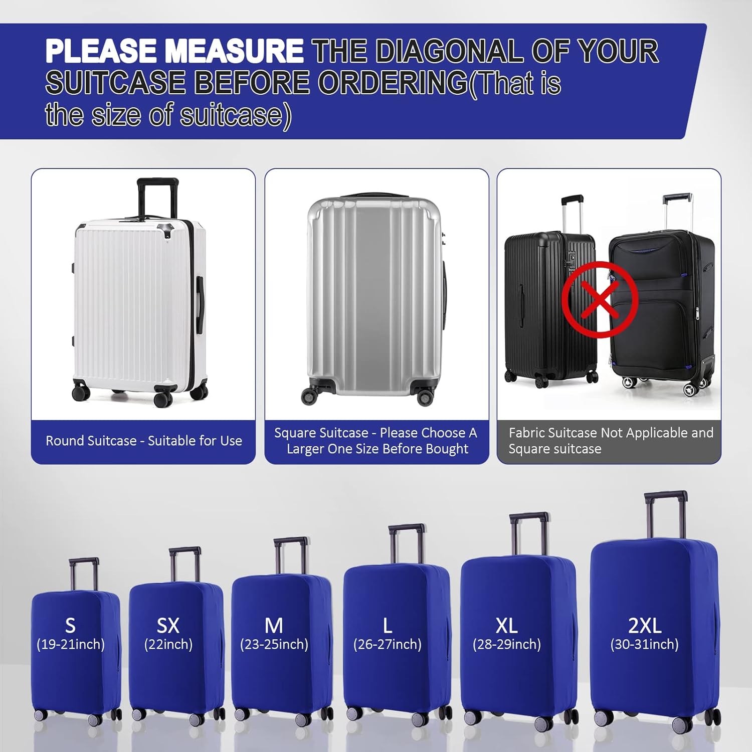 Travel Luggage Cover - Scratch-Resistant Fit 19-31 Inch, Blue, M(24-25 inch)