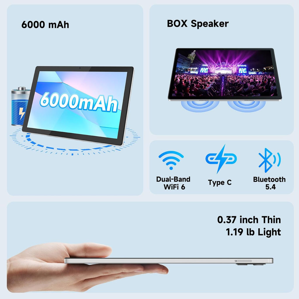 Tablet, Android 14 Tablet with 12GB (4+8) RAM 128GB ROM, Octa-Core Processor Tablets with Keyboard, Mouse, 10.1 Inch 1280 * 800 IPS Touch Screen, Dual Camera, WiFi 6, BT 5.4, 6000mAh Battery