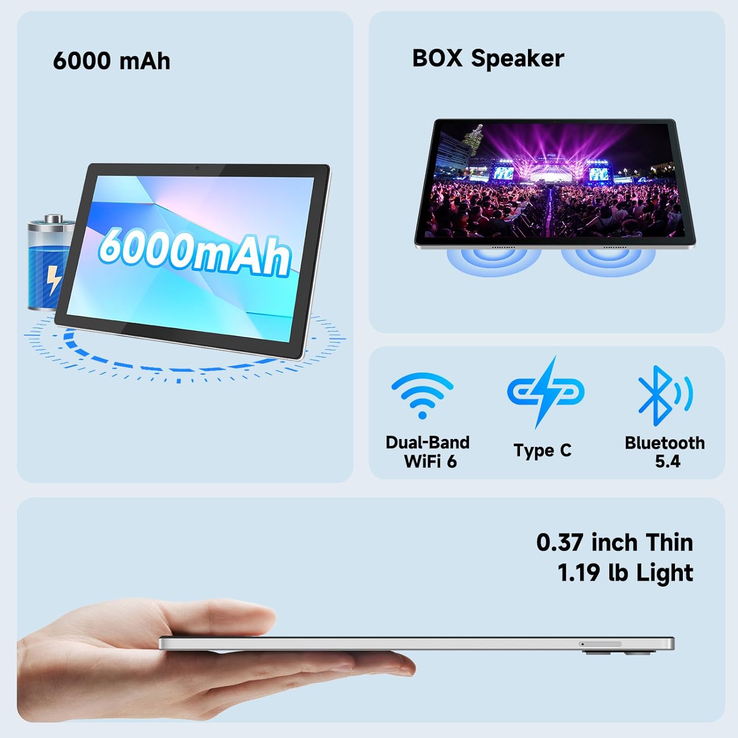 Tablet, Android 14 Tablet with 12GB RAM 64GB ROM, Octa-Core Processor Tablets with Keyboard, Mouse, 10.1 Inch 1280 * 800 IPS Touch Screen, Dual Camera, WiFi 6, BT 5.4, 6000mAh Battery