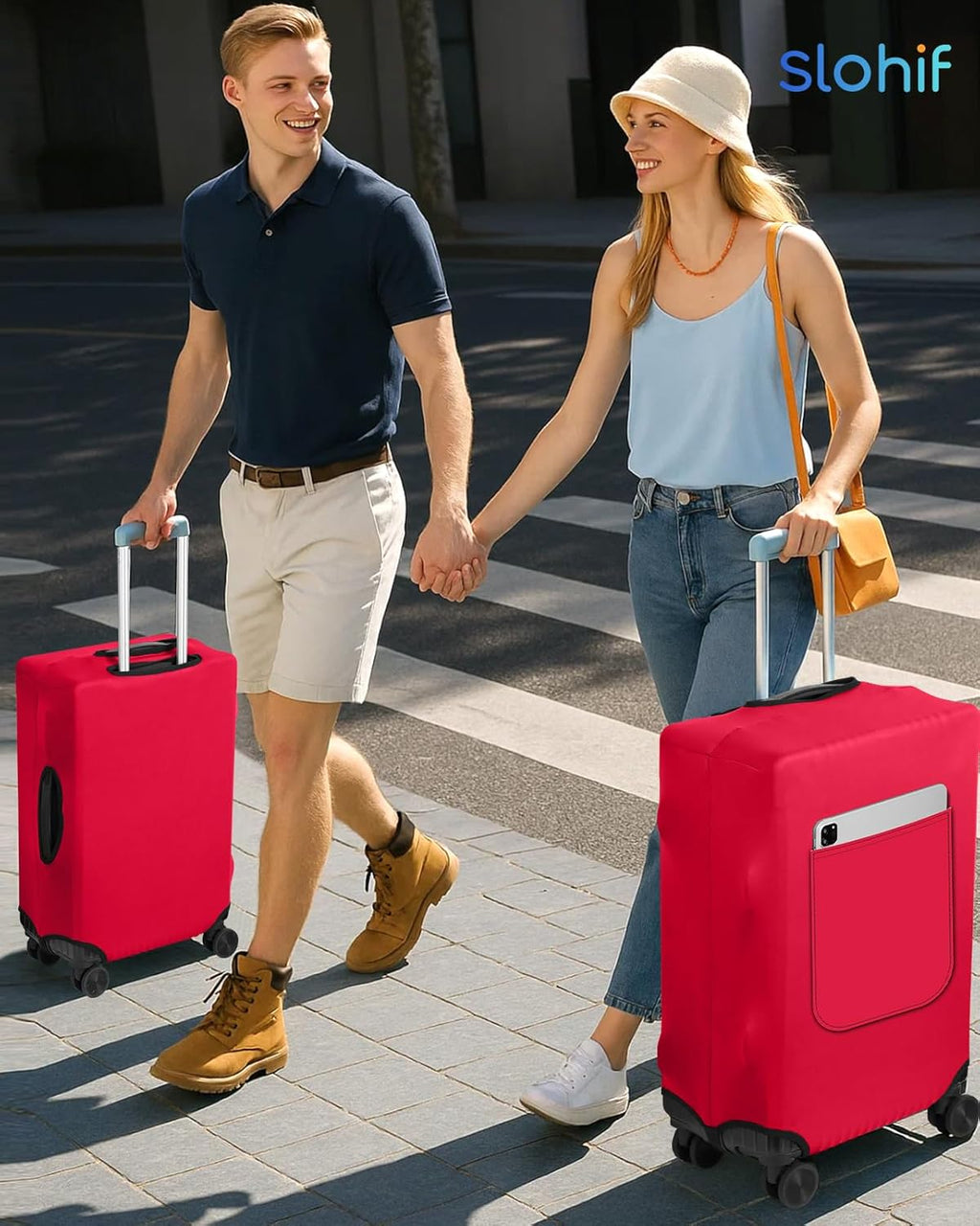 Slohif Luggage Cover for Suitcase Tsa Approved Protector - Luggage Sleeve Suit Case Cover Travel Stretch Large Baggage Case Protective Washable Fit 22-24 Inch Wine Red