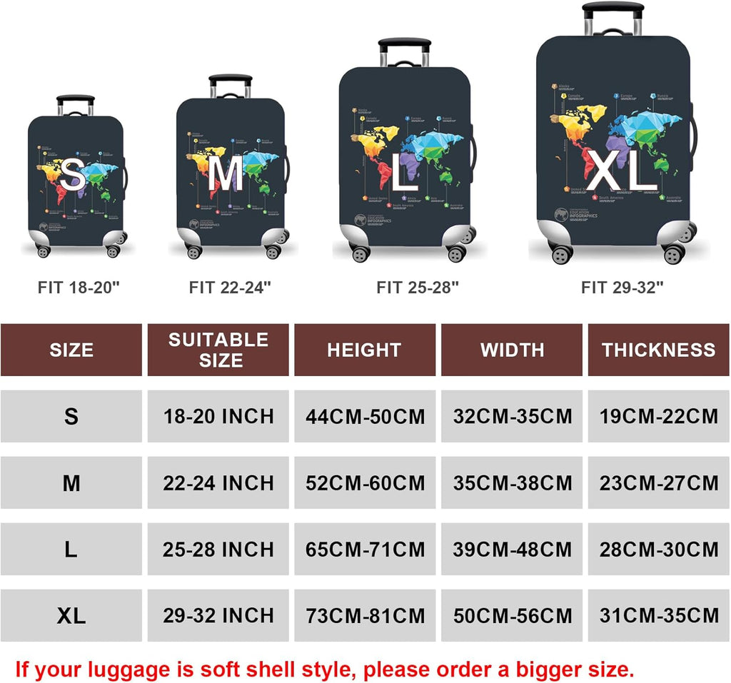 WUJIAONIAO Travel Luggage Cover Baggage Suitcase Protector Fit for 18-32 Inch Luggage (L (for 25-28 inch luggage), map)