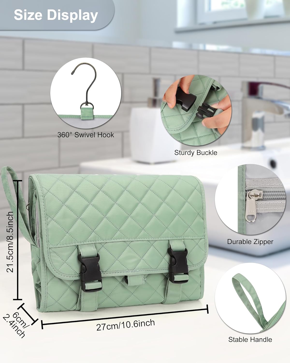 Relavel Travel Hanging Toiletry Bag for Men Women Travel Kit Shaving Bag Waterproof Large Makeup Bag Wash Bag Makeup Organizer Cosmetic Case for Bathroom Shower Green Pro