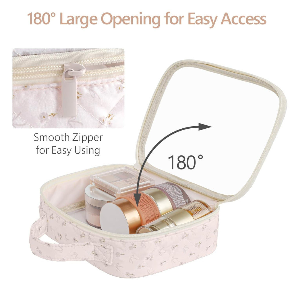 PACKISM Clear Makeup Bag - 2 Pack TSA Approved Toiletry Bag with Handle and 180° Large Opening, Sturdy Clear Toiletry Bag Fit Carry-on Travel Essential, Travel Bags for Toiletries, Pink Ditsy Floral