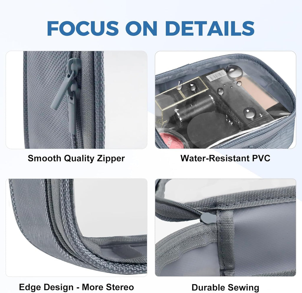 Moyad TSA Approved Clear Toiletry Bag, 2 Pack Quart Size 3-1-1 Liquids Pouch for Travel, Transparent Makeup & Cosmetic Organizer for Women Men, Grey