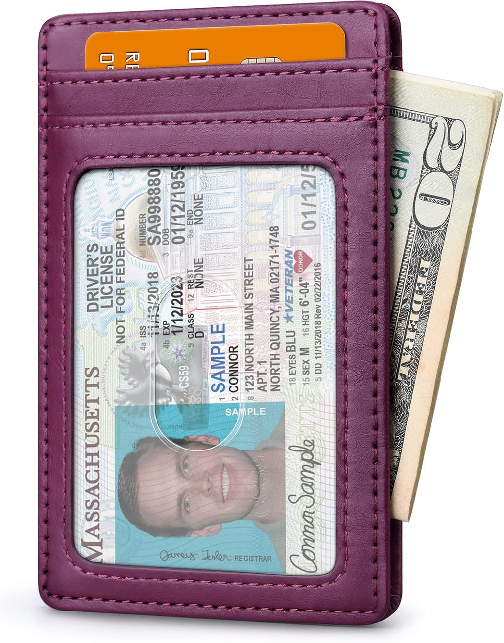 Buffway Mens Slim Wallet, Minimalist Thin Front Pocket Leather Credit Card Holder with RFID Blocking for Work Travel