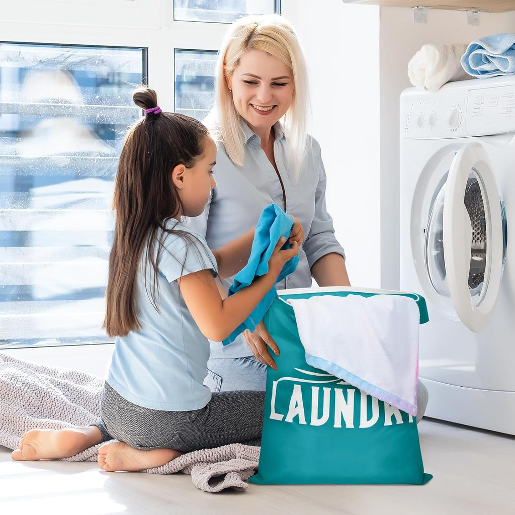 2 Pcs Large Travel Laundry Bag - Washable Waterproof Wet Bag for Dirty Clothes, Swimsuit, Workout, Gym, Swimming Pool, Yoga, College Dorm (Black+Blue)