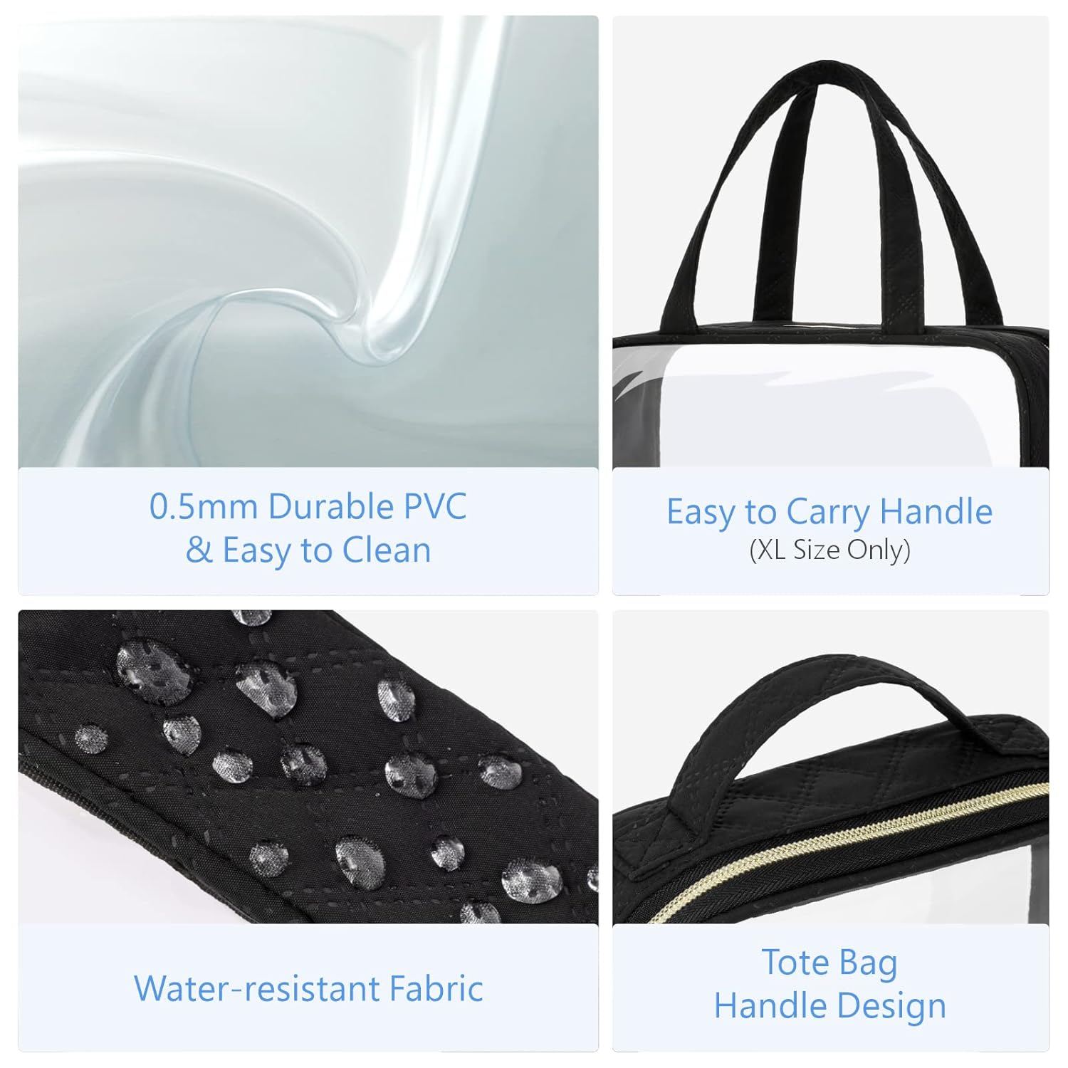 PACKISM Clear Toiletry Bags - 3 Pack Makeup Bags with Handle, Large Opening, Waterproof Cosmetic Bags Fit Carry-on Travel Essentials, Black