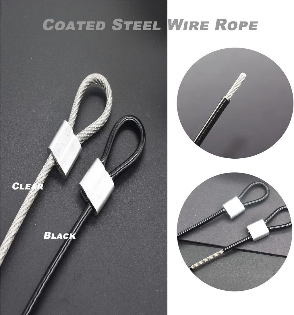 10 pcs 20 inch (50cm) 3mm Thickness Stainless Steel Wire Cable with Loops Vinyl Cover Coated Short Rope Lanyard Lock Safety Tether Chains, Clear