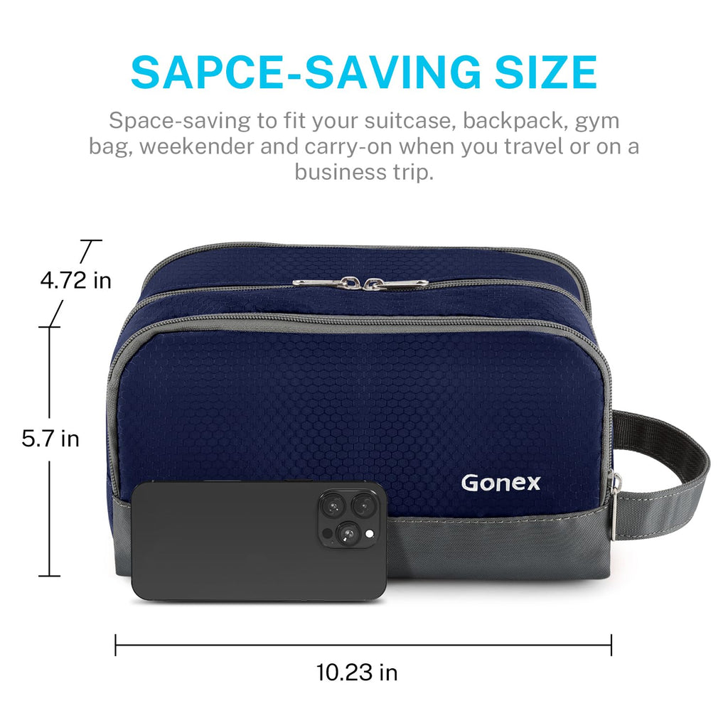 Gonex Travel Toiletry Bag Nylon, Dopp Kit Shaving Bag Toiletry Organizer Deep Blue