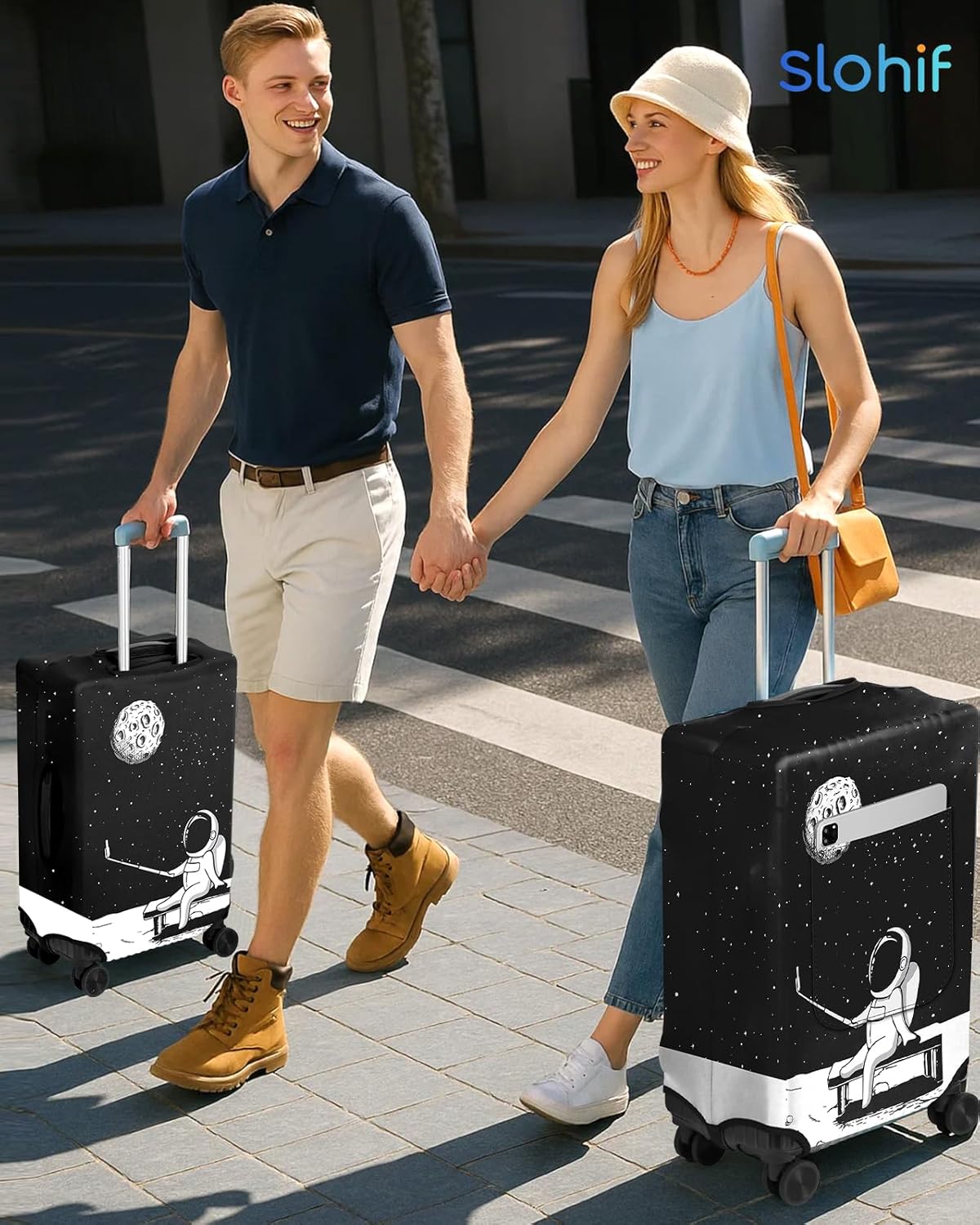 Slohif Luggage Cover for Suitcase Tsa Approved Protector - Luggage Sleeve Large Suit Case Cover Travel Stretch Baggage Case Protective Washable Fit 22-24 Inch Astronaut S