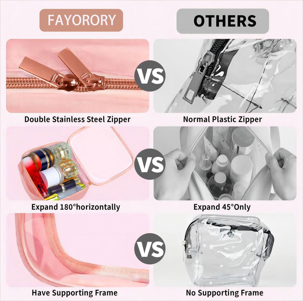 TSA Approved Travel Toiletry Bag,2 Pack Clear Makeup Bags with Handles,Quart Size Clear Cosmetic Bags for Traveling Women,Men,Carry on Airport Airline Compliant Bag,Pink