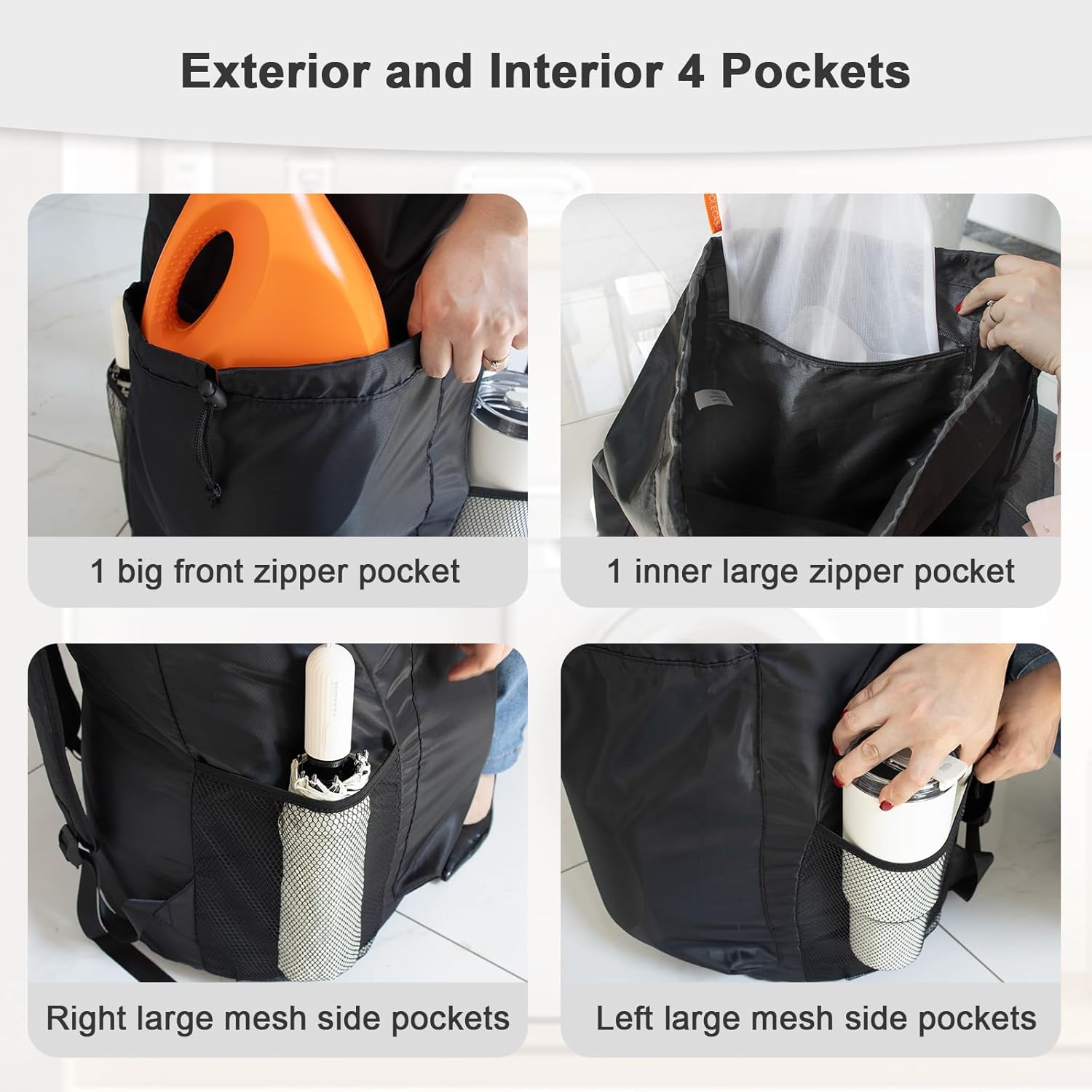 Polecasa Heavy Duty Backpack Laundry Bag, 29 x 13.5 Inches Hamper bag with Padded Shoulder Straps,130gsm Durable Fabric and 4 Pockets, Large Drawstring Bag for Dorm, College, Travel, Black