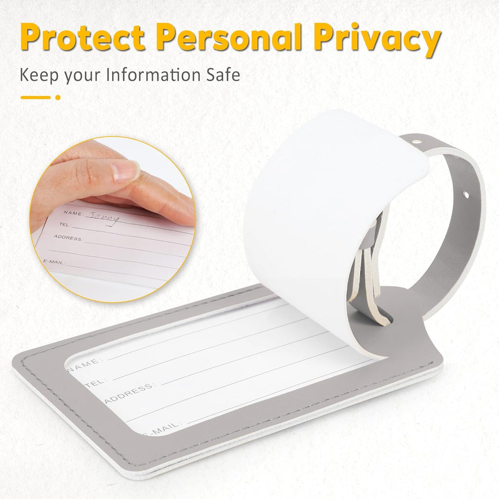 Travelambo Luggage Tags for Suitcases PU Leather Travel Tags Bag Tags Privacy Protection Travel Essentials