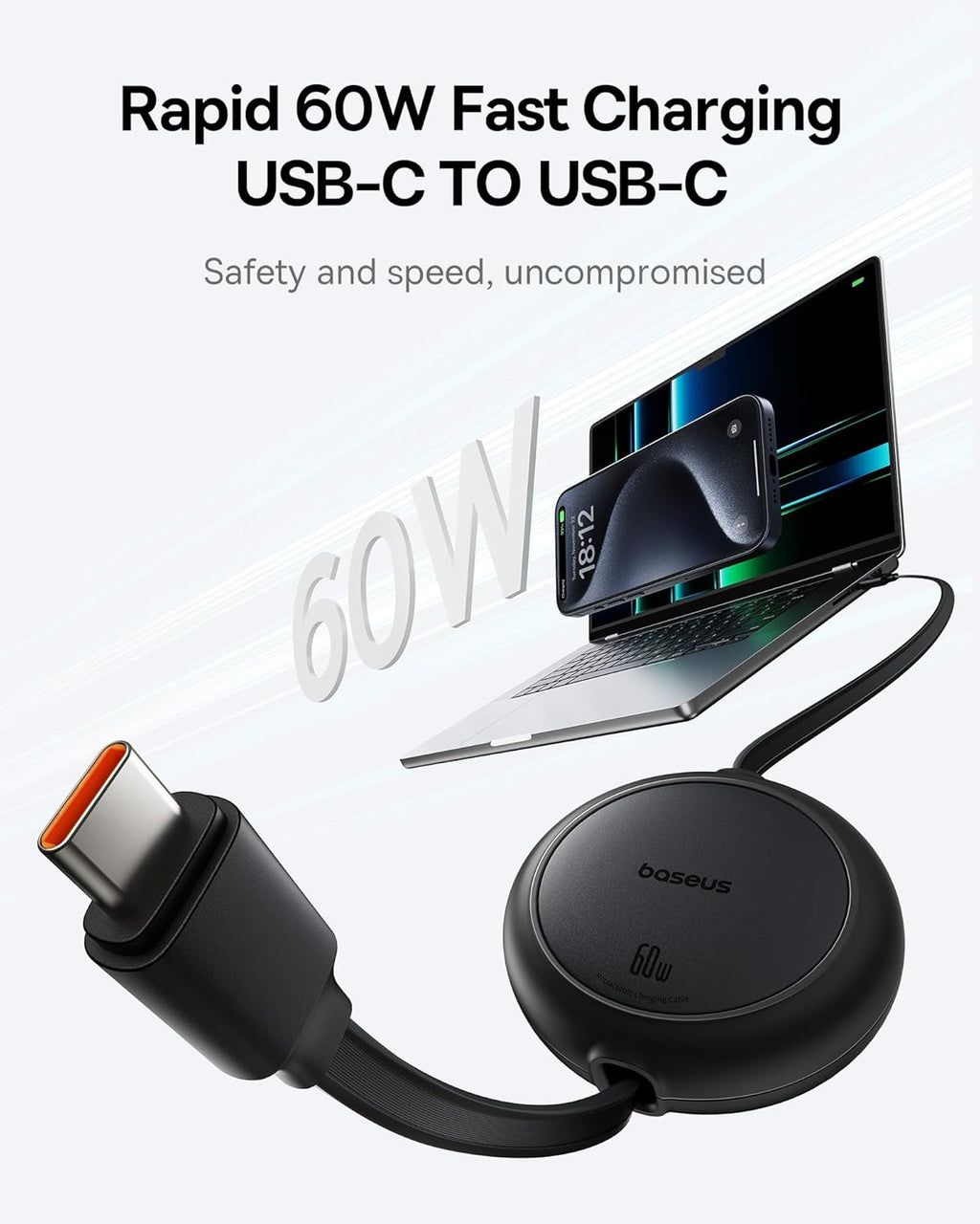 Baseus 70W Universal Travel Adapter and Baseus 60W Retractable USB C Cable