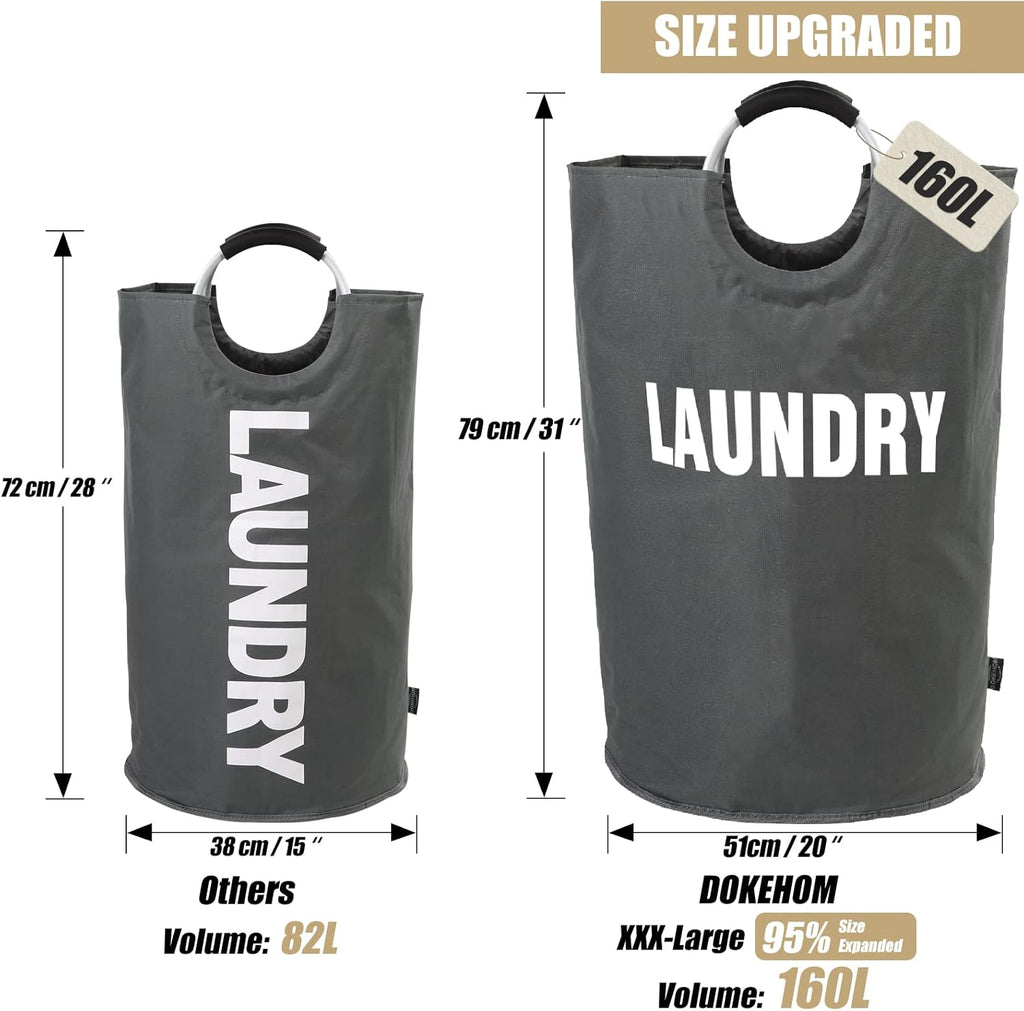 DOKEHOM 160L XX-Large Laundry Basket (7 Colors), Collapsible Laundry Bag, Foldable Laundry Hamper, Folding Washing Bin (Dark Grey, XXL)