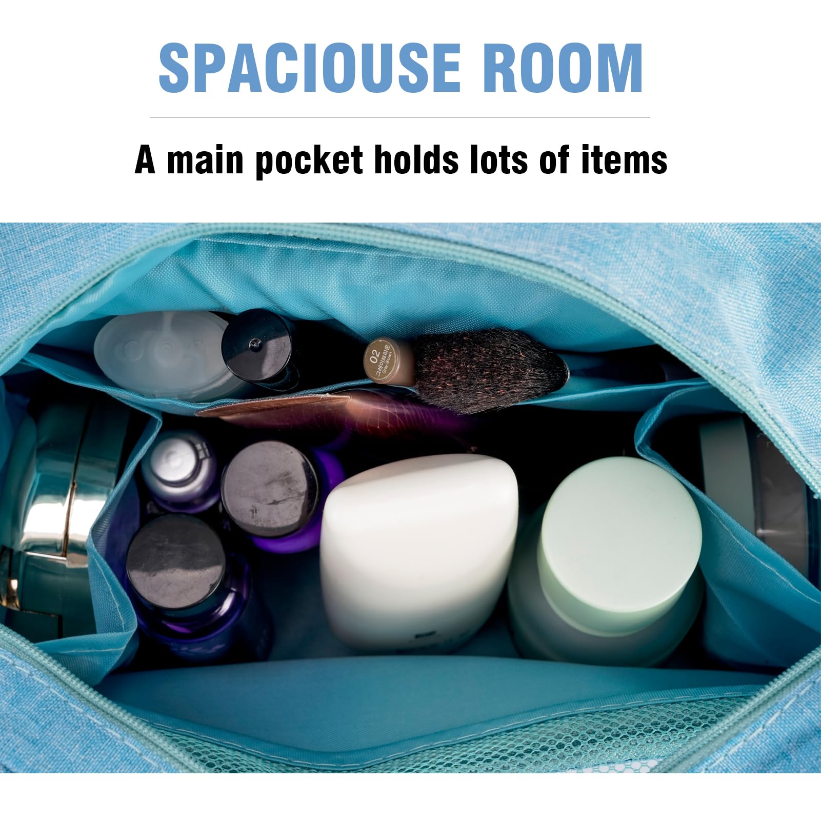 L&FY Hanging Travel Toiletry Bag Women's Cosmetic Organizer Makeup Case Pouch Men's Shaving Kits With Handle (Canvas Blue)