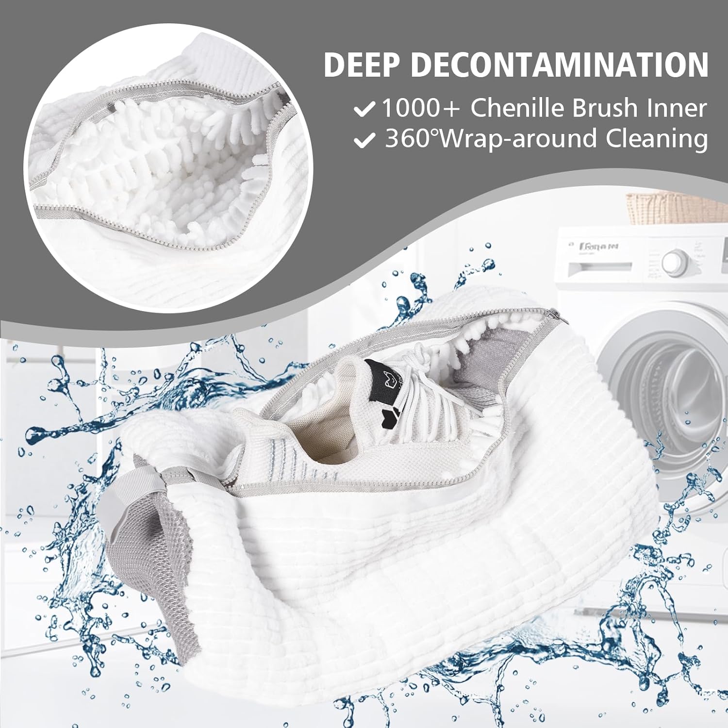 HEAVYWOOD Shoes Bag for Washing Machine Reusable Shoe Cleaning Washing Machine Bag Sturdy Anti-Rust Zipper 15.7’’*7.8’’ Shoe Laundry Bag for Washer and Dryer for Sneakers, Trainers (White, 2Packs)