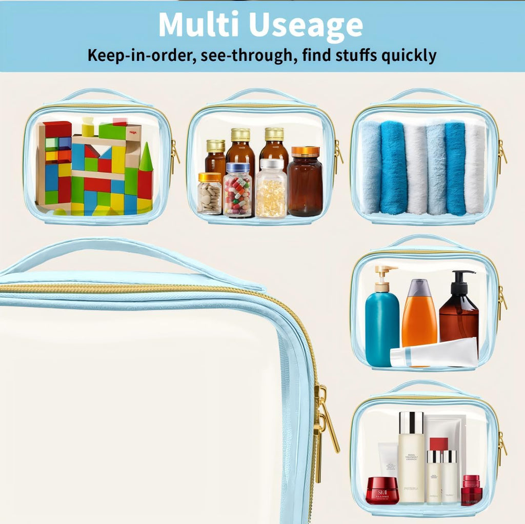 TSA Approved Travel Toiletry Bag,2 Pack Clear Makeup Bags with Handles,Quart Size Clear Cosmetic Bags for Traveling Women,Men,Carry on Airport Airline Compliant Bag,Blue